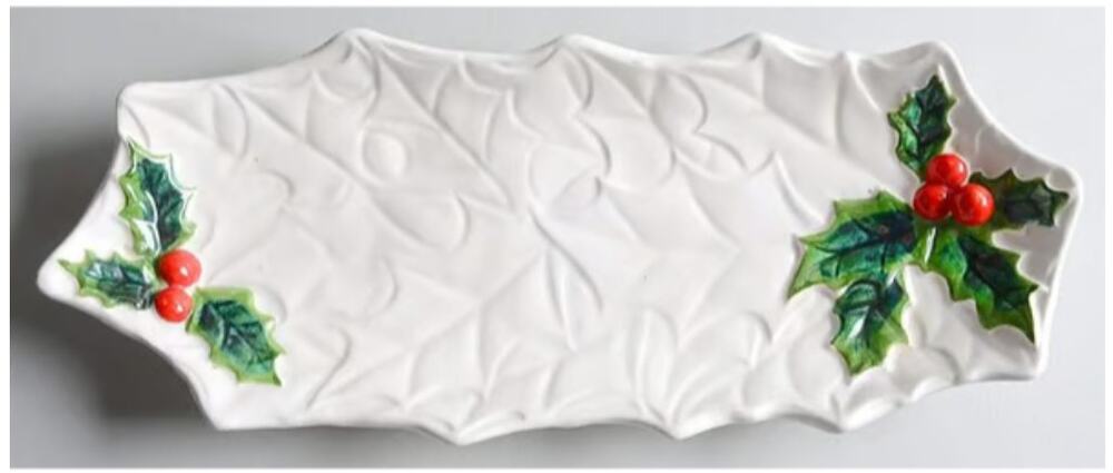Vintage Celery Platter White Holly Pattern by Lefton 12"